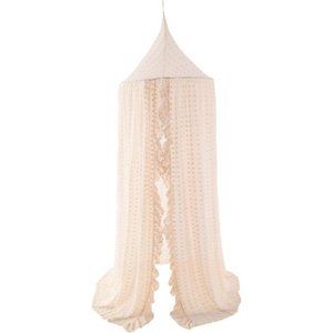 Elegant Kids Bed Canopy - Lace Chiffon Netting with Pom Pom (Beige)